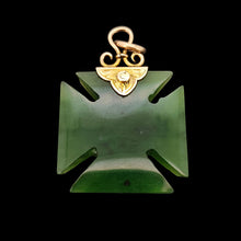 Load image into Gallery viewer, Victorian 9ct Gold Nephrite Jade Cross Pattée Pendant on a black background
