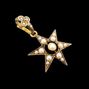 Victorian 9ct Yellow Gold Pearl Star Pendant front