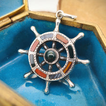 Load image into Gallery viewer, Victorian Silver Scottish Agate Ship&#39;s Wheel Pendant in box
