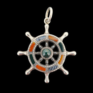 Victorian Silver Scottish Agate Ship's Wheel Pendant front