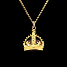 Load image into Gallery viewer, Antique/Vintage 9ct Yellow Gold Enamel Crown Pendant with chain
