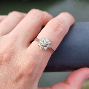 Vintage 18ct Gold & Platinum Diamond Cluster Ring, 0.40ct modelled