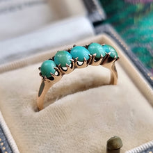 Load image into Gallery viewer, Antique/Vintage 14ct Rose Gold Turquoise Five Stone Ring in box

