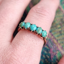 Load image into Gallery viewer, Antique/Vintage 14ct Rose Gold Turquoise Five Stone Ring modelled
