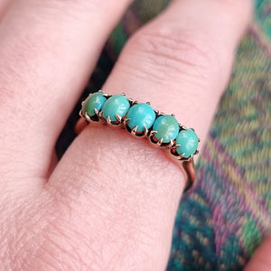 Antique/Vintage 14ct Rose Gold Turquoise Five Stone Ring modelled