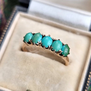 Antique/Vintage 14ct Rose Gold Turquoise Five Stone Ring in box