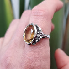 Load image into Gallery viewer, Vintage Silver Citrine Floral Ring modelled
