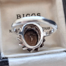 Load image into Gallery viewer, Vintage Sterling Silver Smokey Quartz Twist Ring behind head
