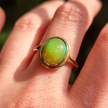 Load image into Gallery viewer, Vintage 9ct Gold Yellow-Green Opal Ring modelled
