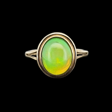 Load image into Gallery viewer, Vintage 9ct Gold Yellow-Green Opal Ring front
