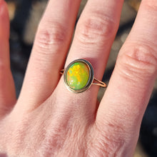 Load image into Gallery viewer, Vintage 9ct Gold Yellow-Green Opal Ring modelled
