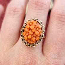 Load image into Gallery viewer, Vintage 9ct Gold Carved Coral Flower Ring
