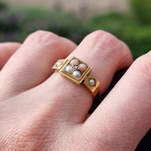 Victorian 18ct Gold Diamond, Coral and Pearl Ring modelled
