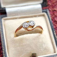 Load image into Gallery viewer, Antique 18ct Gold &amp; Platinum Diamond Crossover Ring in box
