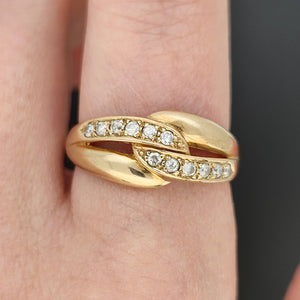 Vintage 9ct Yellow Gold Brilliant Cut Diamond Crossover Ring