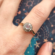 Load image into Gallery viewer, Vintage 18ct Gold Moonstone and Diamond Cluster Ring modelled
