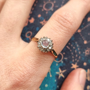 Vintage 18ct Gold Moonstone and Diamond Cluster Ring modelled