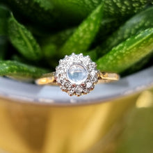 Load image into Gallery viewer, Vintage 18ct Gold Moonstone and Diamond Cluster Ring front
