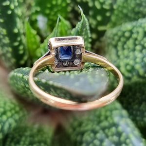 Vintage 18ct Gold Sapphire and Diamond Square Cluster Ring from behind