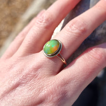 Load image into Gallery viewer, Vintage 9ct Gold Yellow-Green Opal Ring modelled
