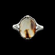 Antique Sterling Silver Cabochon Agate Solitaire Ring, Circa 1900