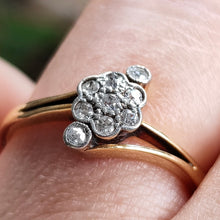 Load image into Gallery viewer, Art Deco 18ct Yellow Gold and Platinum Diamond Cluster Crossover Ring
