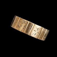 Load image into Gallery viewer, Victorian 9ct Gold Patterned Wedding Band | Hallmarked London 1875 black background
