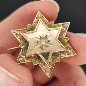 Victorian French 18ct Gold Seed Pearl Star Brooch