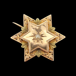 Victorian French 18ct Gold Seed Pearl Star Brooch