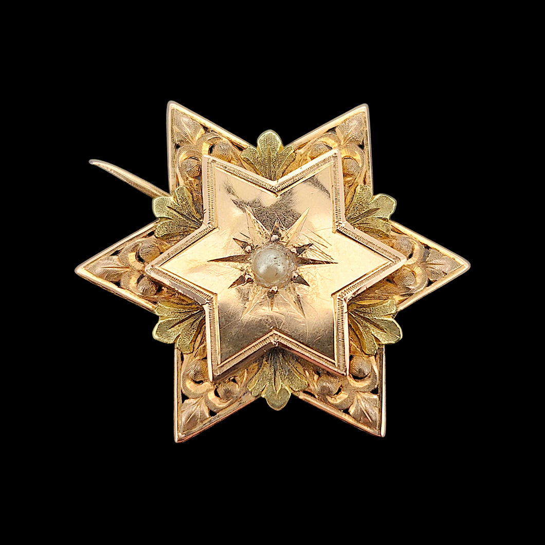 Victorian French 18ct Gold Seed Pearl Star Brooch