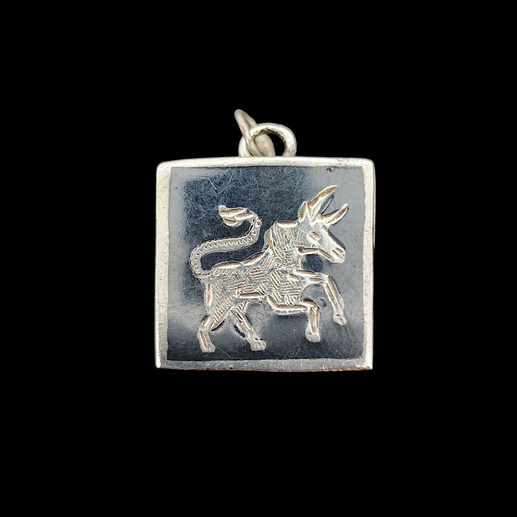 Vintage Siam Sterling Silver and Niello Enamel Taurus Zodiac Charm