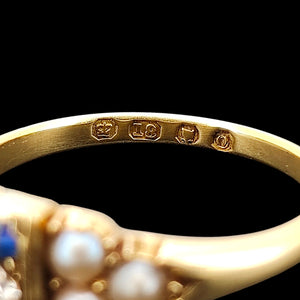 Edwardian 18ct Yellow Gold Ruby, Sapphire, Diamond and Pearl Ring