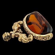 Load image into Gallery viewer, Large Antique 9ct Gold Cased Orange Glass Spinner Fob side
