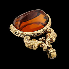 Load image into Gallery viewer, Large Antique 9ct Gold Cased Orange Glass Spinner Fob
