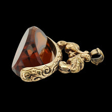 Load image into Gallery viewer, Large Antique 9ct Gold Cased Orange Glass Spinner Fob side
