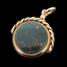 Load image into Gallery viewer, Antique 9ct Rose Gold Bloodstone &amp; Carnelian Round Swivel Fob bloodstone side
