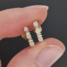 Load and play video in Gallery viewer, Vintage 9ct Yellow Gold Diamond Three Stone Bar Set Earrings | 0.20 Carats
