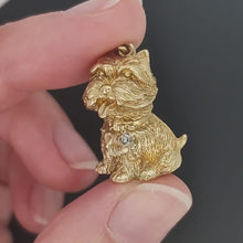 Load and play video in Gallery viewer, 9ct Yellow Gold Terrier Dog Diamond Pendant
