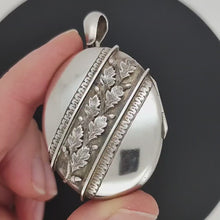 Load and play video in Gallery viewer, Victorian Sterling Silver Acorn Oval Locket Pendant | Hallmarked Birmingham 1883

