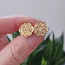 Load and play video in Gallery viewer, Victorian Gold Engraved Stud Earrings video
