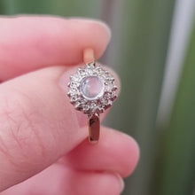 Load and play video in Gallery viewer, Vintage 18ct Gold Moonstone and Diamond Cluster Ring

