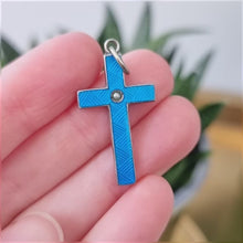 Load and play video in Gallery viewer, Antique/Vintage Silver and Blue Enamel Cross Pendant
