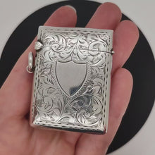 Load and play video in Gallery viewer, Edwardian Sterling Silver Shield Cartouche Vesta Case | Hallmarked Birmingham 1901
