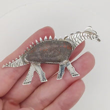Load and play video in Gallery viewer, Vintage Sterling Silver Hardstone Dinosaur Brooch by Tito Chavez, 2007
