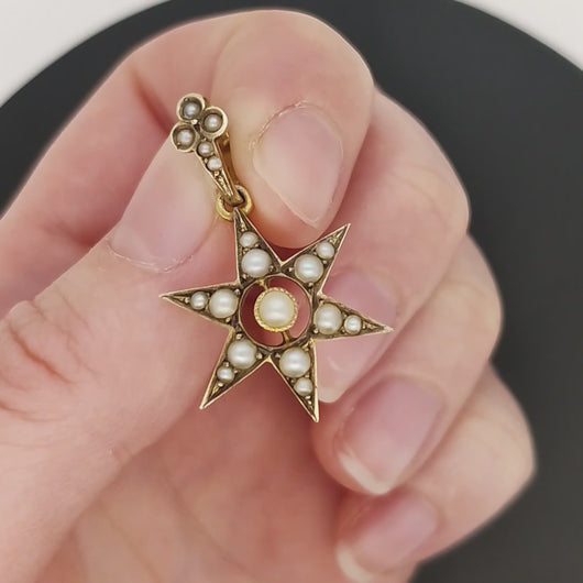 Victorian 9ct Yellow Gold Pearl Star Pendant video