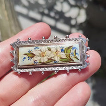 Load and play video in Gallery viewer, Victorian Sterling Silver, Gold and Enamel Flower Plaque Brooch | Hallmarked Birmingham 1890
