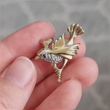 Load and play video in Gallery viewer, Vintage 9ct Gold Diamond &amp; Sapphire Bird Brooch
