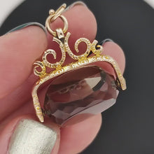 Load and play video in Gallery viewer, Victorian 9ct Yellow Gold Smokey Quartz Spinner Fob Pendant
