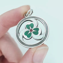 Load and play video in Gallery viewer, Antique Sterling Silver and Enamel Clover Triskelion Girl Guides Pendant | Chester 1916
