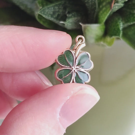 Vintage 9ct Rose Gold Four Leaf Clover Enamel Charm video